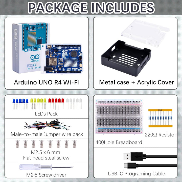 GeeekPi Studenten-Starter-Kit für Arduino UNO R4 WiFi mit offizieller UNO R4 WiFi-Karte, Metallgehäu