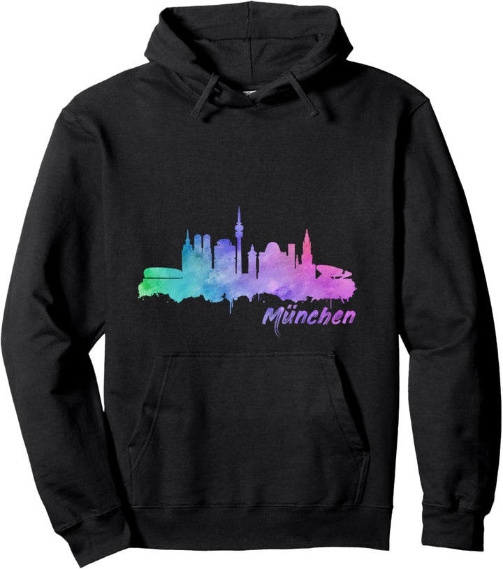 München Skyline Deutschland Watercolor Style Pullover Hoodie