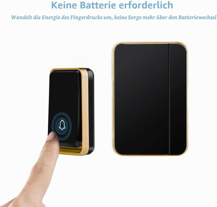 『Keine Batterie Erforderlich』Drahtlose Türklingel wasserdicht, AURTEC-Türklingel-Kit mit 2 Empfänger