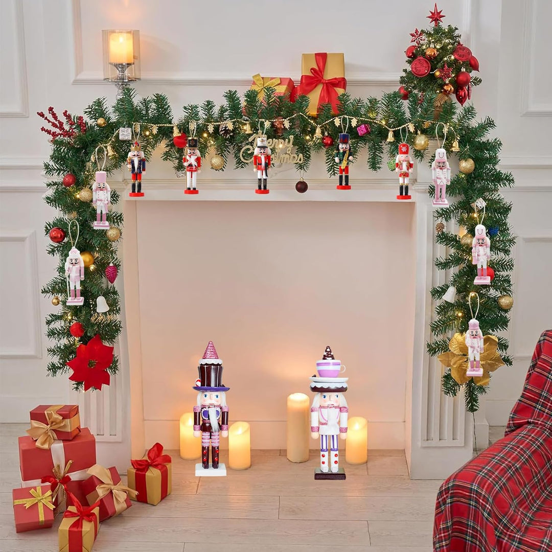 6 Stück 12cm Rosa Weihnachten Nussknacker Figur Klein,Holz Nussknacker Soldat Traditionelle Weihnach