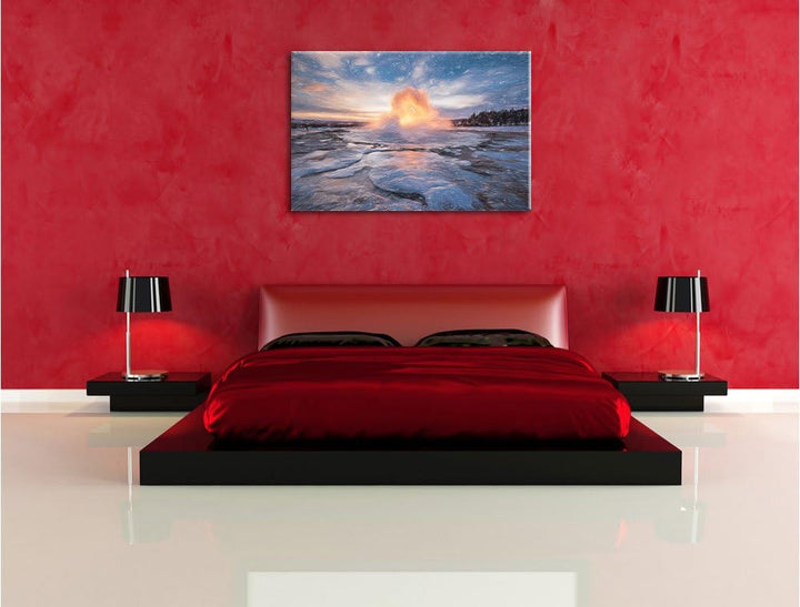 Pixxprint Heisse Quelle in Island Kunst Buntstift Effekt, Format: 100x70 auf Leinwand, XXL riesige B