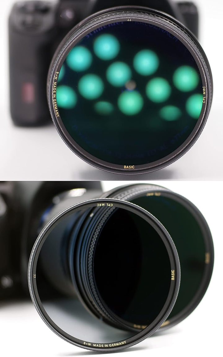 B+W Polarisationsfiter Zirkular - S03 Basic Line - 77 mm, MRC 16x, Grip-Drehring, für Weitwinkel- bi