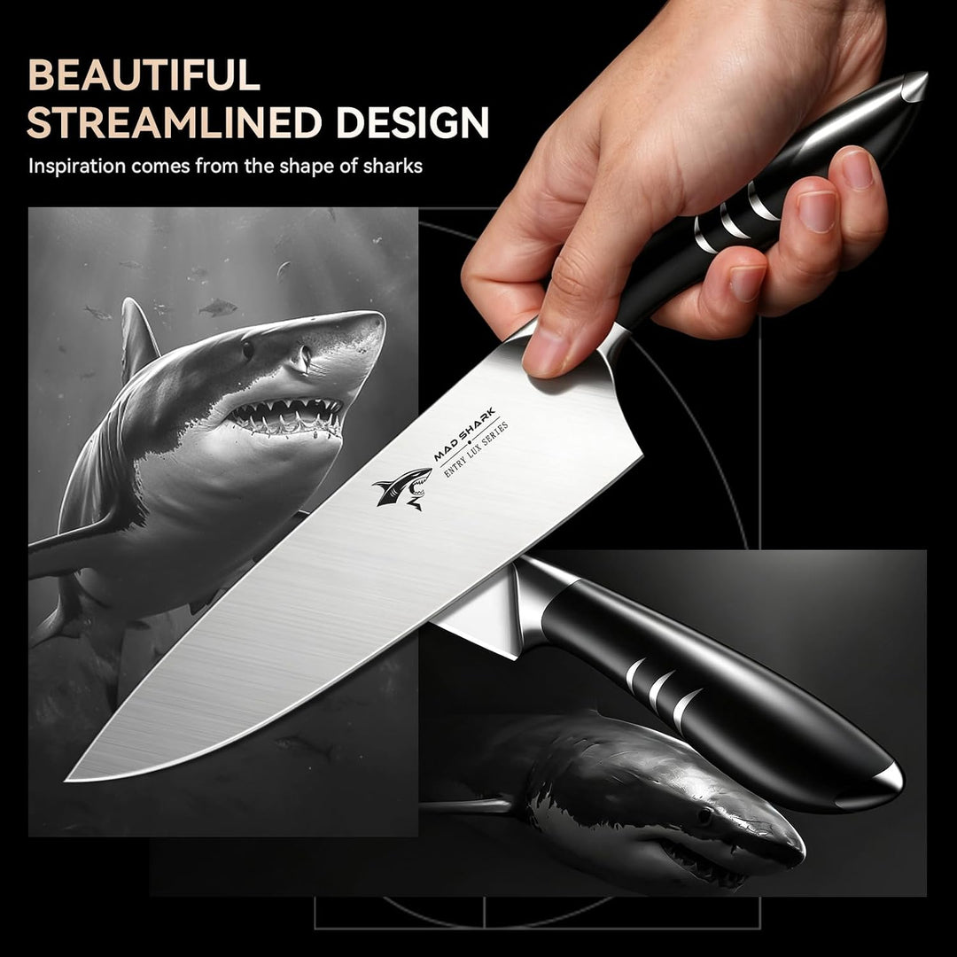 MAD SHARK Kochmesser 20 cm Küchenmesser aus rostfreiem Hochkohlensoffstahl – Profi Kochmesser mit er