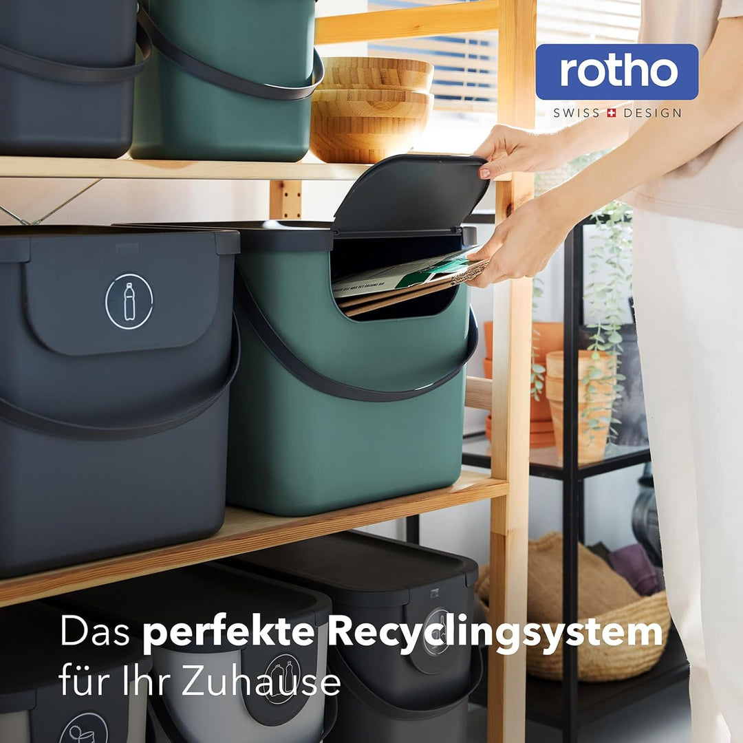Rotho Albula 2er-Set Mülltrennungssystem 40l für die Küche, Kunststoff (PP) BPA-frei grün, grün