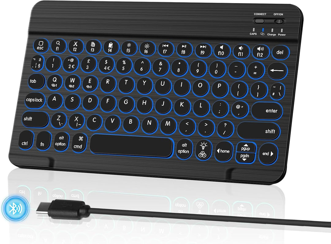 HUOBAO Kabellose Bluetooth-Tastatur, Multi-Geräte-Tastatur mit Hintergrundbeleuchtung für iPad, iPho