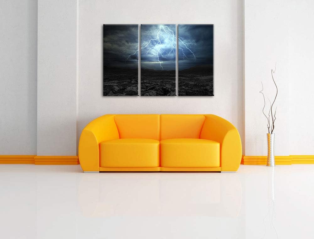 Pixxprint Blitz an Himmel als Leinwandbild | Grösse: 3 Teilig (120x80) | Wandbild| Kunstdruck | fert