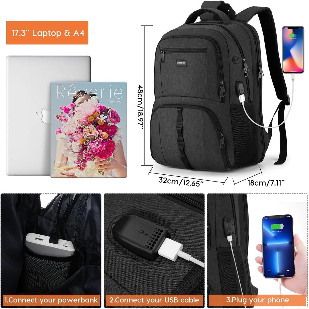 YAMTION 17,3 Zoll Rucksack Laptop Herren Gross mit Schuhfach und Laptopfach für Arbeit,Wasserdichter