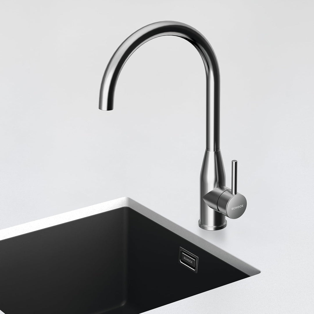 Schock 559000EDM Küchenarmatur KAVUS Edelstahl – Hochdruck-Armatur mit Festauslauf, ultraleisem Wass