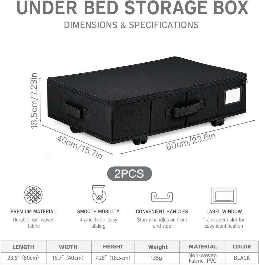 2 Stück Unterbettkommode mit Rollen 360°Drehung, Unterbett Aufbewahrungsbox mit Transparentem Deckel