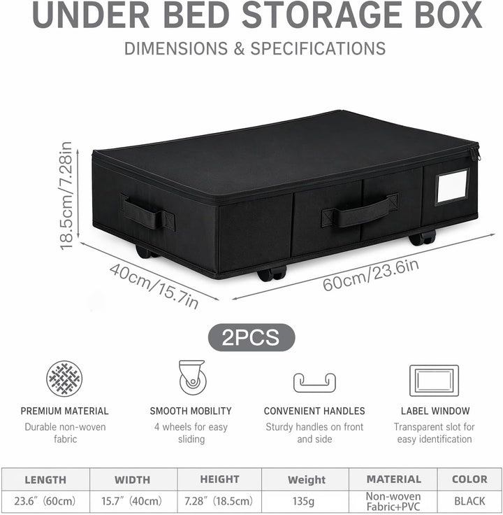 2 Stück Unterbettkommode mit Rollen 360°Drehung, Unterbett Aufbewahrungsbox mit Transparentem Deckel