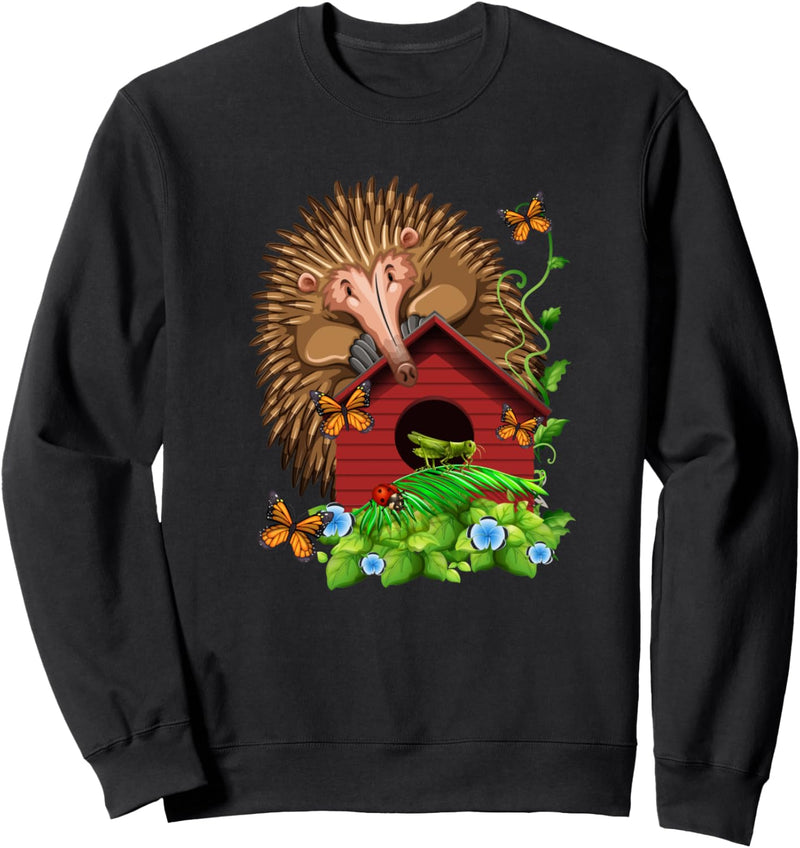 Igel auf dem Vogelhaus mit Schmetterlingen und Glückskäfer Sweatshirt