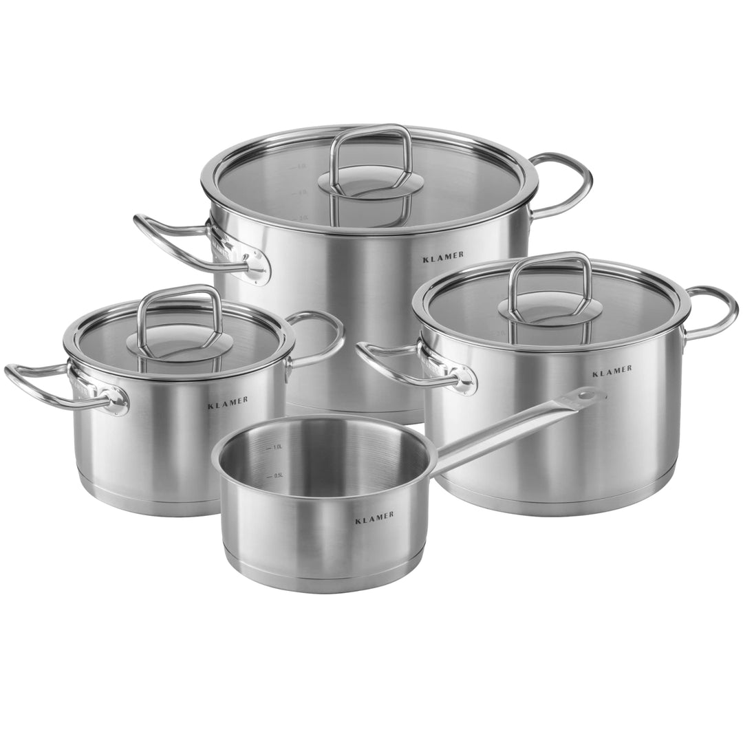 KLAMER Premium Topfset Edelstahl, Kochtopf-Set mit Glasdeckel, Töpfe Set unbeschichtet, Induktionstö