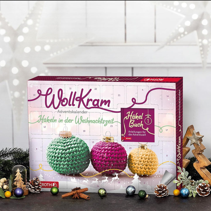 ROTH "WollKram" Adventskalender 2023 gefüllt mit 24 praktischem Häkelzubehör für die Vorweihnachtsze