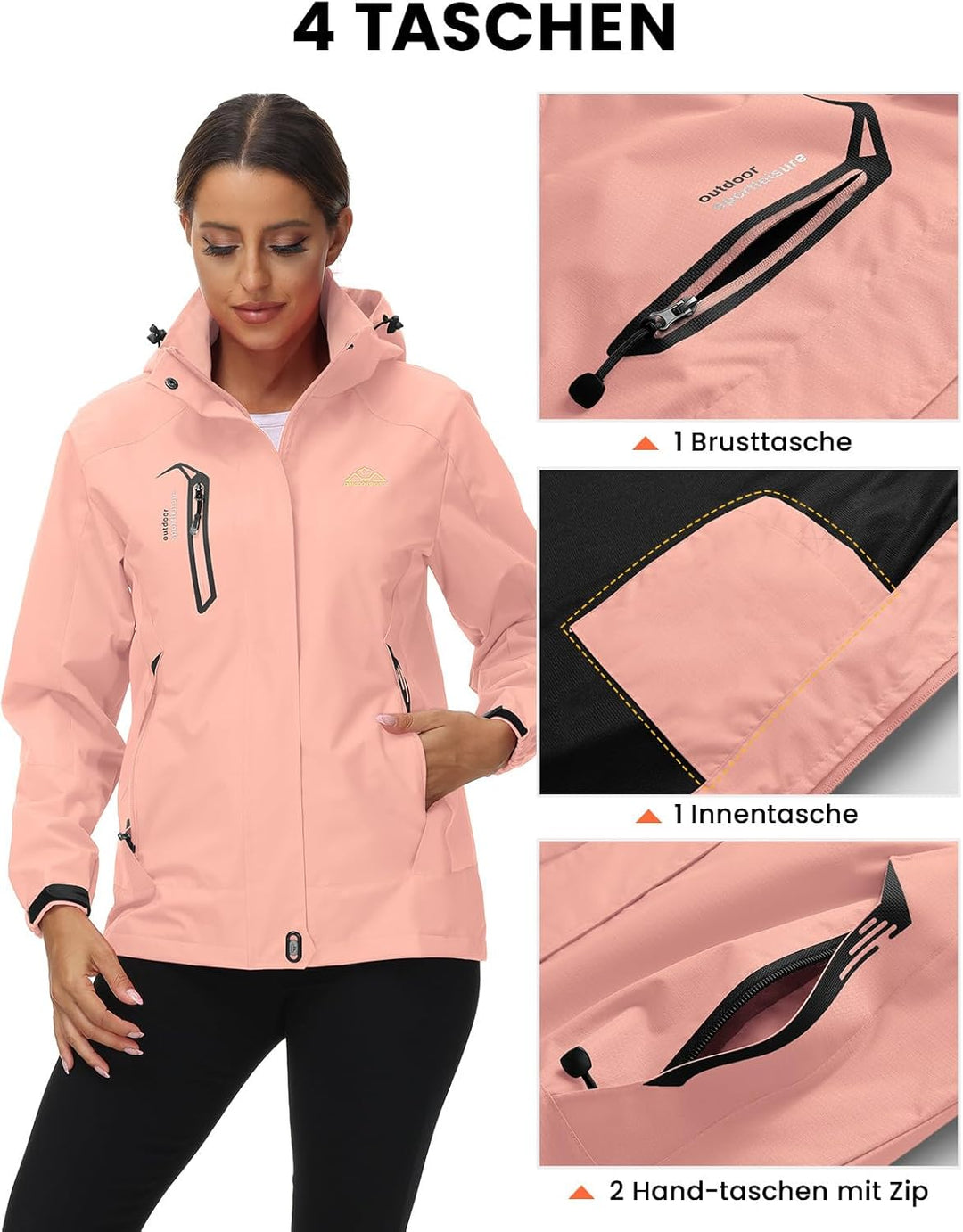 Damen Wanderjacke Outdoor Jacke Leichte Übergangsjacke Winddichte Jacke Wasserdicht Regenjacke Atmun