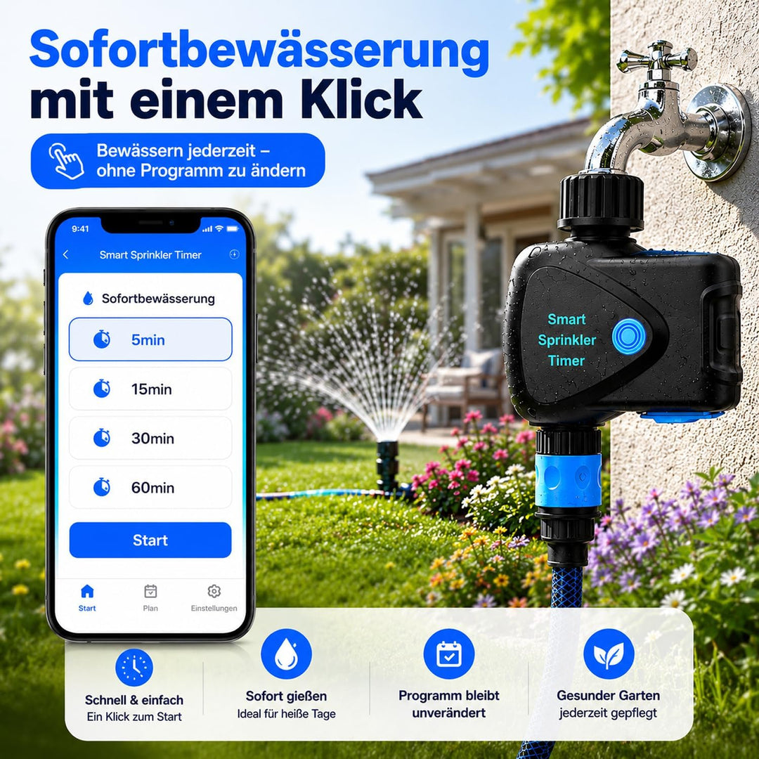 WLAN Bewässerungscomputer mit App Steuerung, WiFi Bewässerungstimer mit Wasserzähler, ohne Hub, Meng