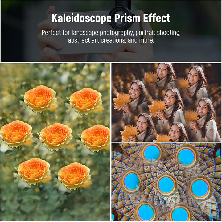 NEEWER 37mm Kaleidoskop Prism Filter mit Handy Clip, K9 Kaleidoscope Effektfilter Prismenfilter für