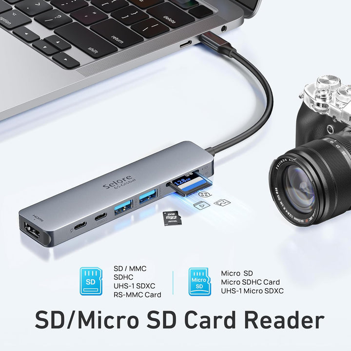 Selore&S-Global USB C Hub HDMI Adapter für MacBook Pro/Air, 7 in 1 USBC Dongle with HDMI, SD/TF Card