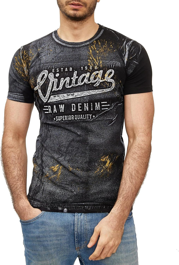 Subliminal Mode Herren-T-Shirt, gewaschen, Vintage, Rundhalsausschnitt, 3D-Druck, kurzärmlig, Grösse