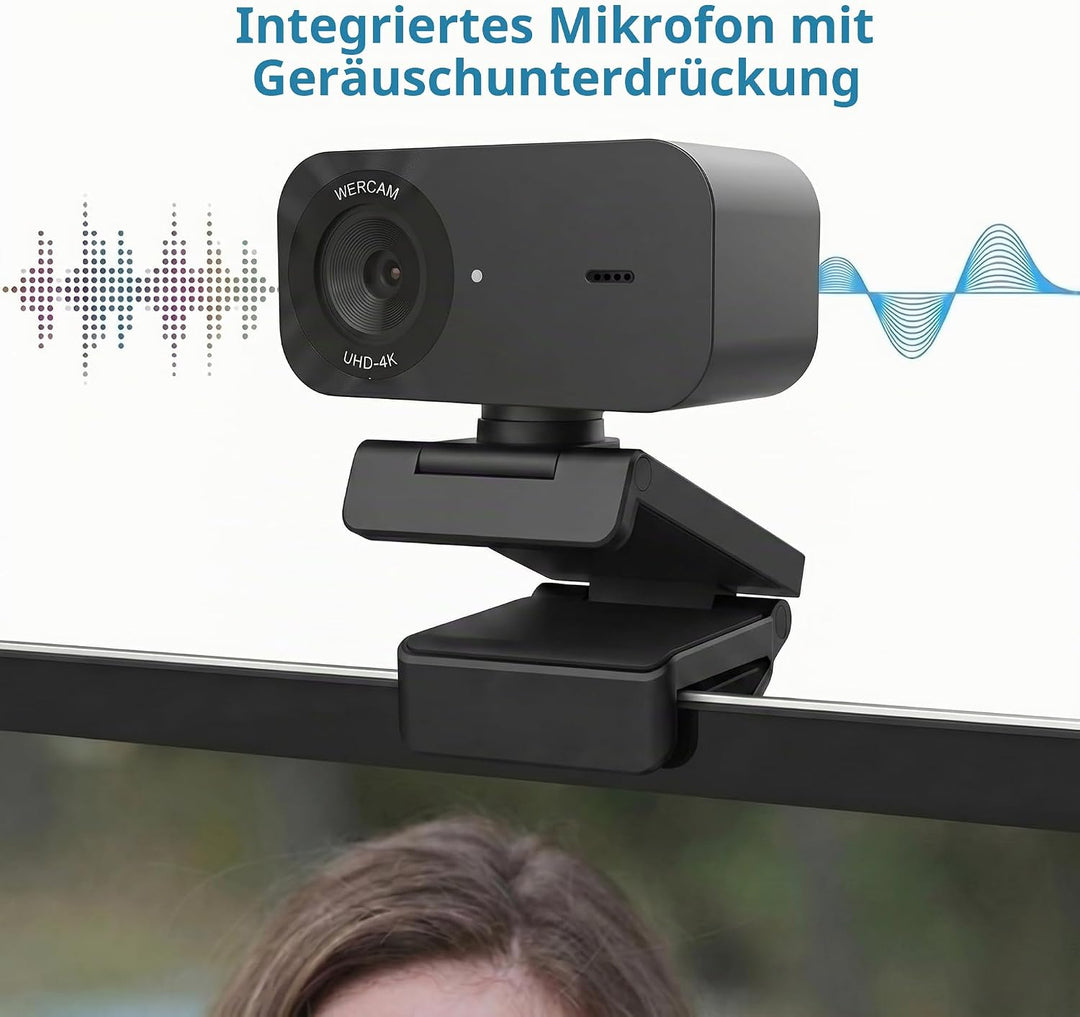 Kaysunlink UHD 4K Webcam, Webcam mit Mikrofon und Objektivabdeckung, Rauschunterdrückung, 100° FOV,
