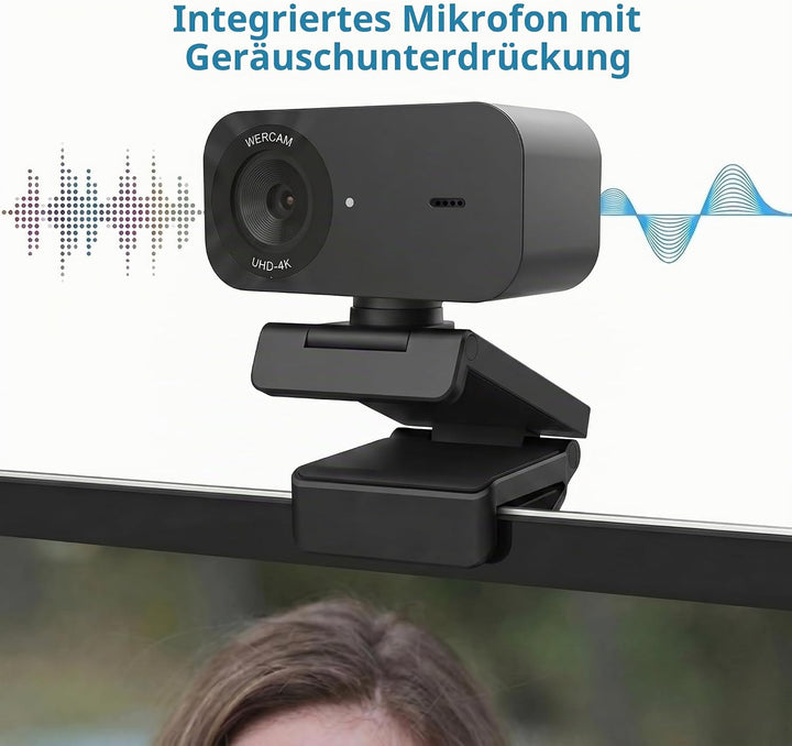 Kaysunlink UHD 4K Webcam, Webcam mit Mikrofon und Objektivabdeckung, Rauschunterdrückung, 100° FOV,