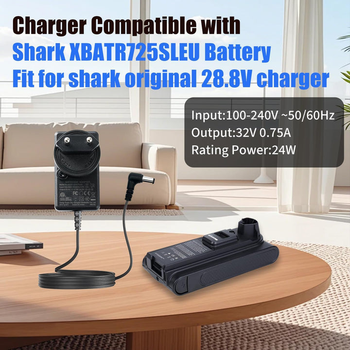32V Ladegerät für Shark XBATR725SLEU 25.2V Akku, Ersatz für Shark XBATR725SLEU Lithium-Ionen-Akku-Ne