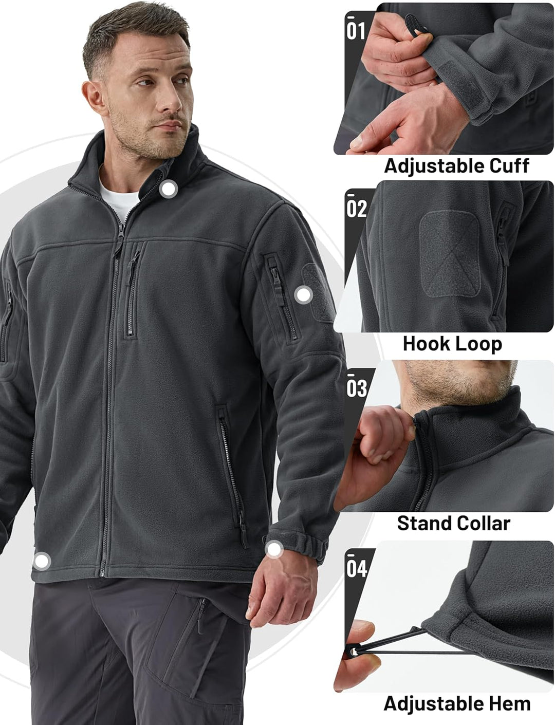 TACVASEN Herren Militär Outdoor Fleecejacke Warme Taktische Jacke Fleece Jacket L Grau, L Grau