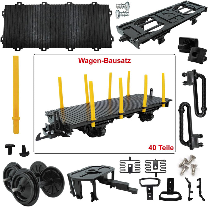 Rungenwagen schwarz/gelb als Spur-G Bausatz Zubehör für Gartenbahn Loks & Wagen