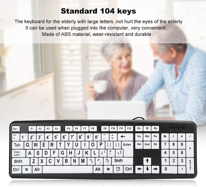 Dilwe Grossdrucktastatur, Kabeebundene Grossbuchstaben-Tastatur, USB-Tastaturen mit 104 Tasten, Sehb
