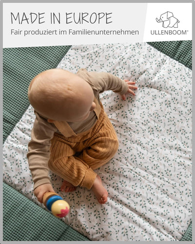 ULLENBOOM® Baby Krabbeldecke 100x100 cm gepolstert - Floral-Grün (Made in EU) - Krabbeldecke für Bab