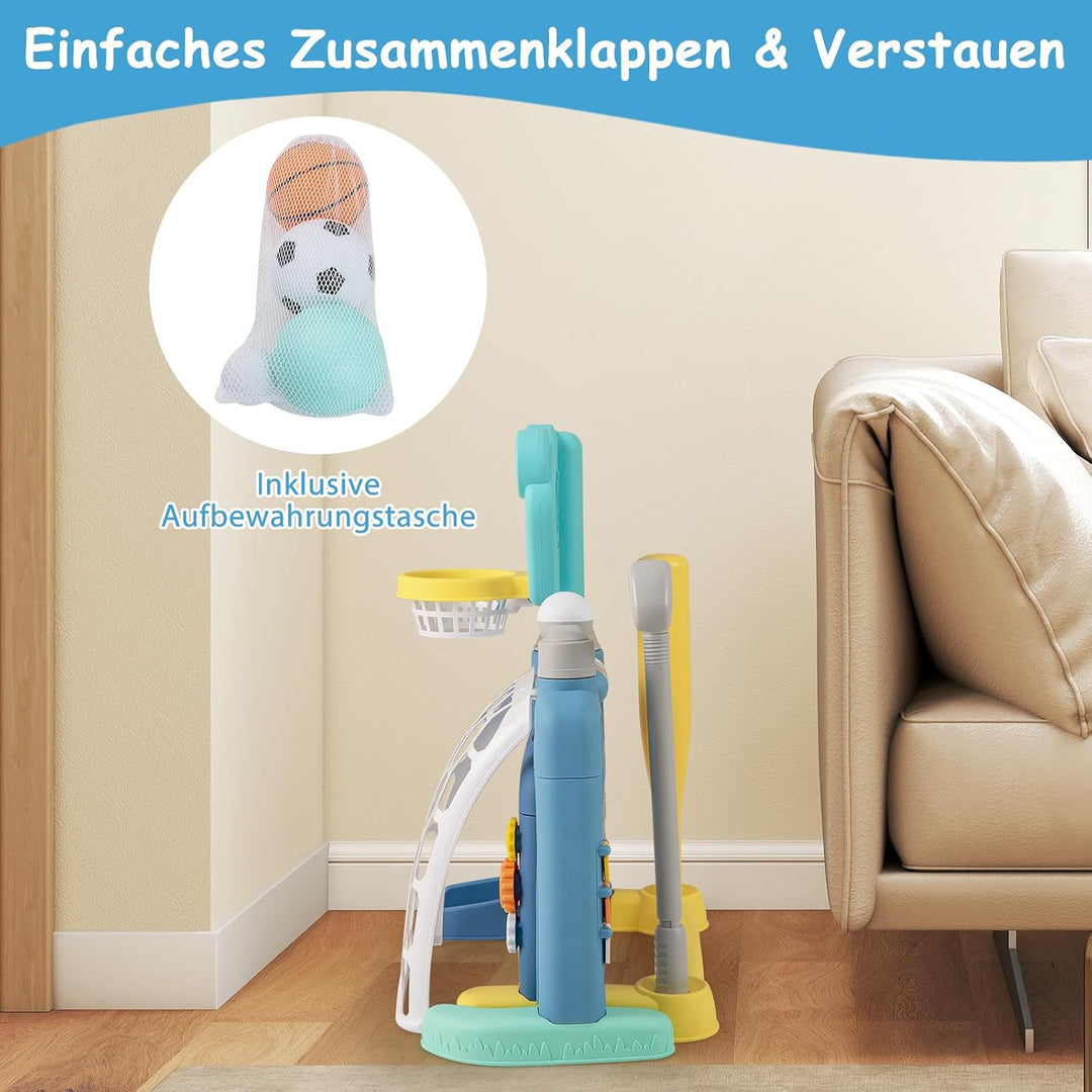 DREAMADE 5-in-1 Multiaktivitätszentrum mit Basketball, Fussball, Bowling, Baseball & Golf, höhenvers