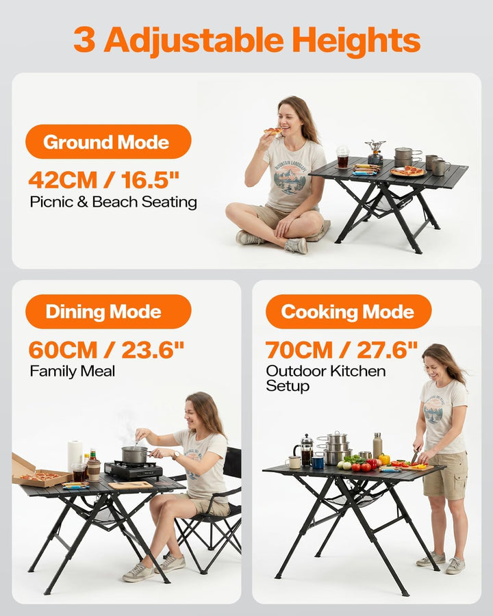 Sportneer Campingtisch Klappbar– Aluminium Rolltop Tisch mit 3-Fach höhenverstellbaren Verriegelungs