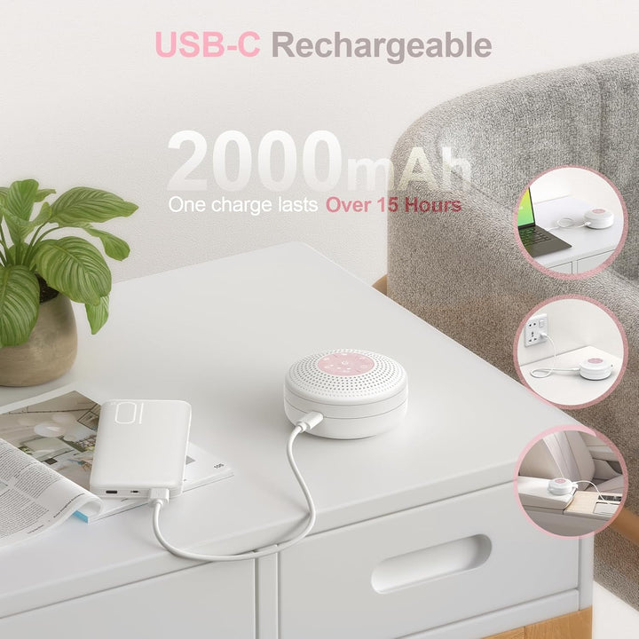 White Noise Machine Baby, Einschlafhilfe Babys mit 2000mAh Akku,Portable Sound Machine for Adults,21