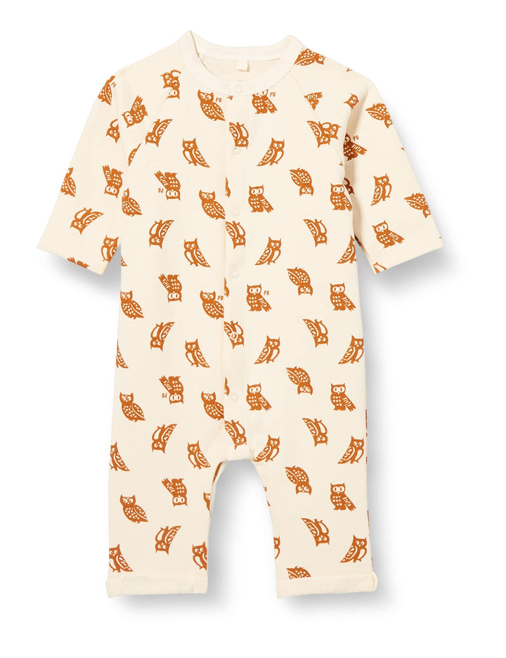 Petit Bateau Unisex Baby Langer Overall aus Baumwolle mit Eulen-Print für Babys 12 Monate Weiss Aval