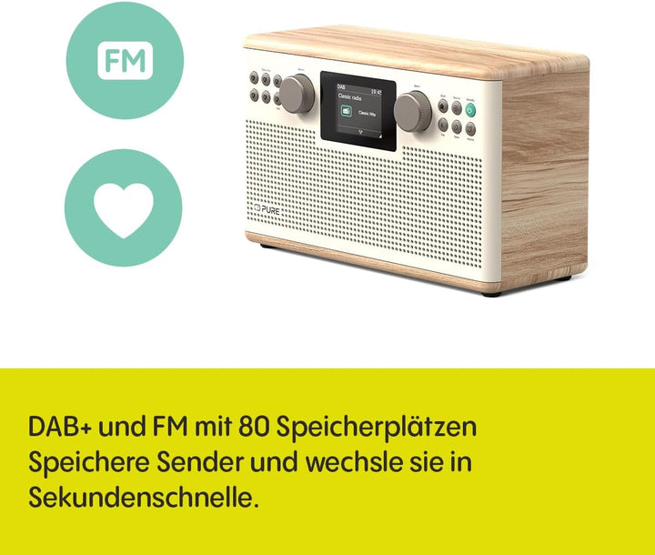 Pure Classic H6 Hi‑Fi Stereoanlage und Musikanlage mit DAB+ UKW Radio Bluetooth 5.3 USB‑A & AUX 2,4"