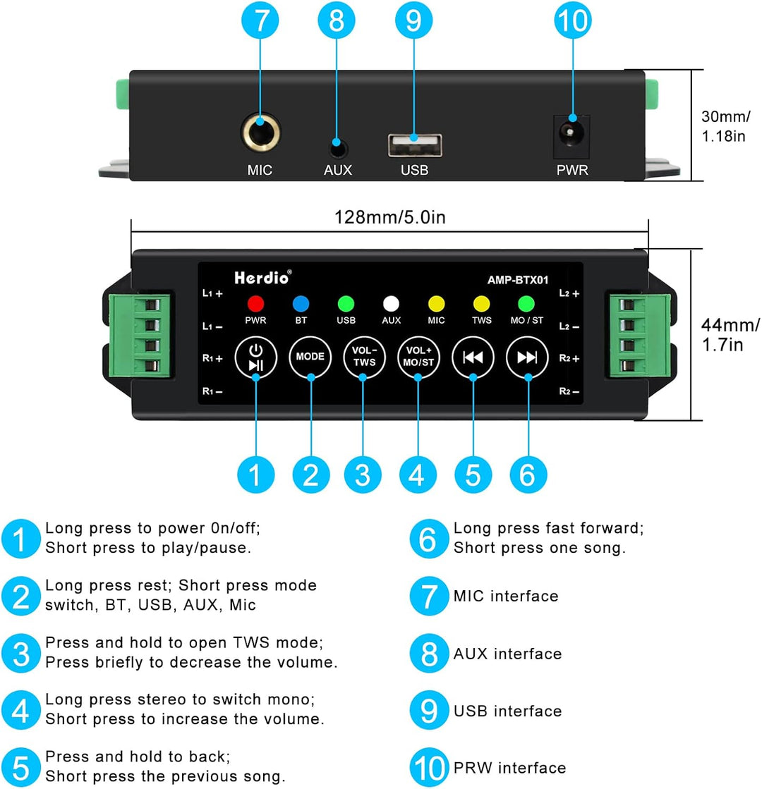 Herdio 6,5 Zoll Outdoor-Lautsprecher Wasserdicht，800W Aussenlautsprecher Mit Bluetooth Stereo-Verstä