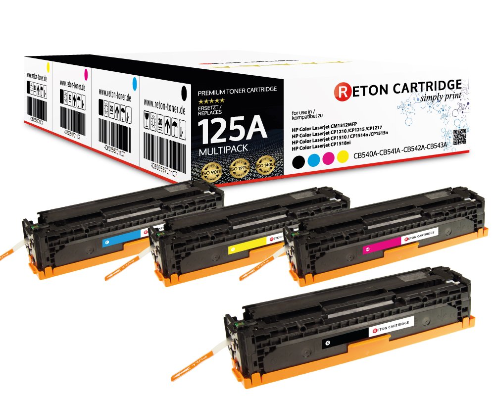 Original Reton Toner, kompatibel, 4er Farbset für HP CM1312mfp (CB540A, CB541A, CB542A, CB543A), HP