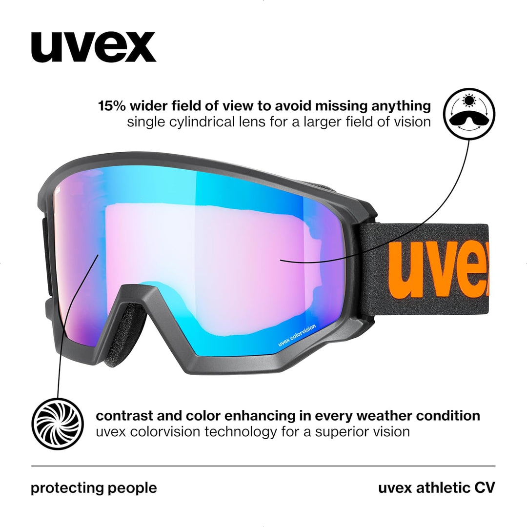 uvex athletic CV - kontrastverstärkende Skibrille mit Anti-Fog-Beschichtung im kantigen Retro-Design