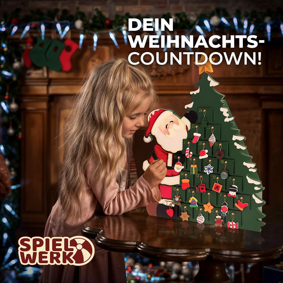 SPIELWERK® Adventskalender Weihnachtsmann zum Befüllen 24 Türchen wiederverwendbar Bunt Bemalt Weihn
