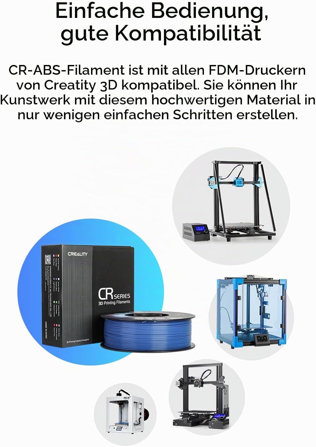 Creality CR-ABS Filament, Hohe Zähigkeit, Ungiftig, Verschleissfest, Kompatibel mit Allen Creality F