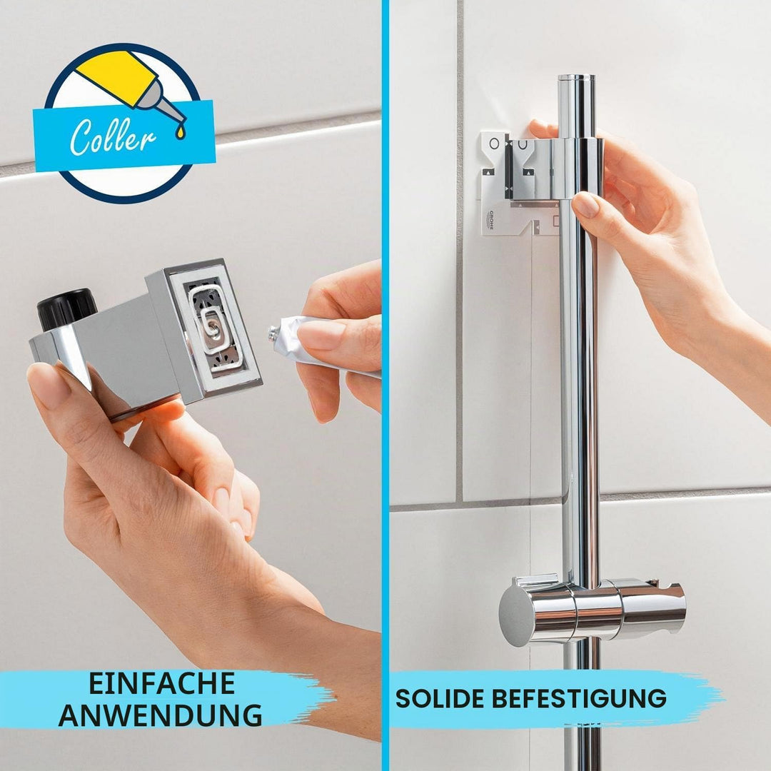 GROHE Vitalio 110, Duschset mit Ablage, 14l pro Min (Duschstangenset mit: Duschkopf 2 Strahlarten, 1