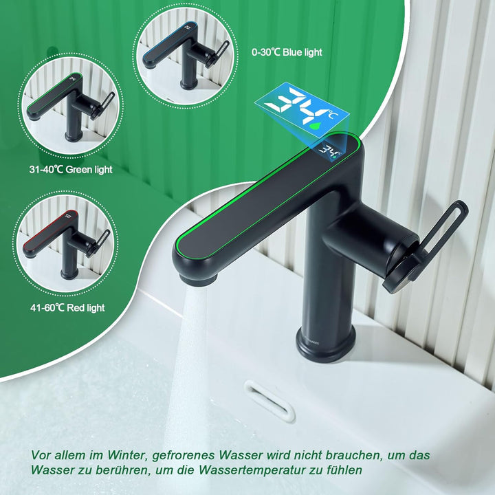 Wasserhahn Bad mit LED-Temperaturanzeige,Waschtischarmatur aus Einhebelmischer Badarmatur Waschbecke