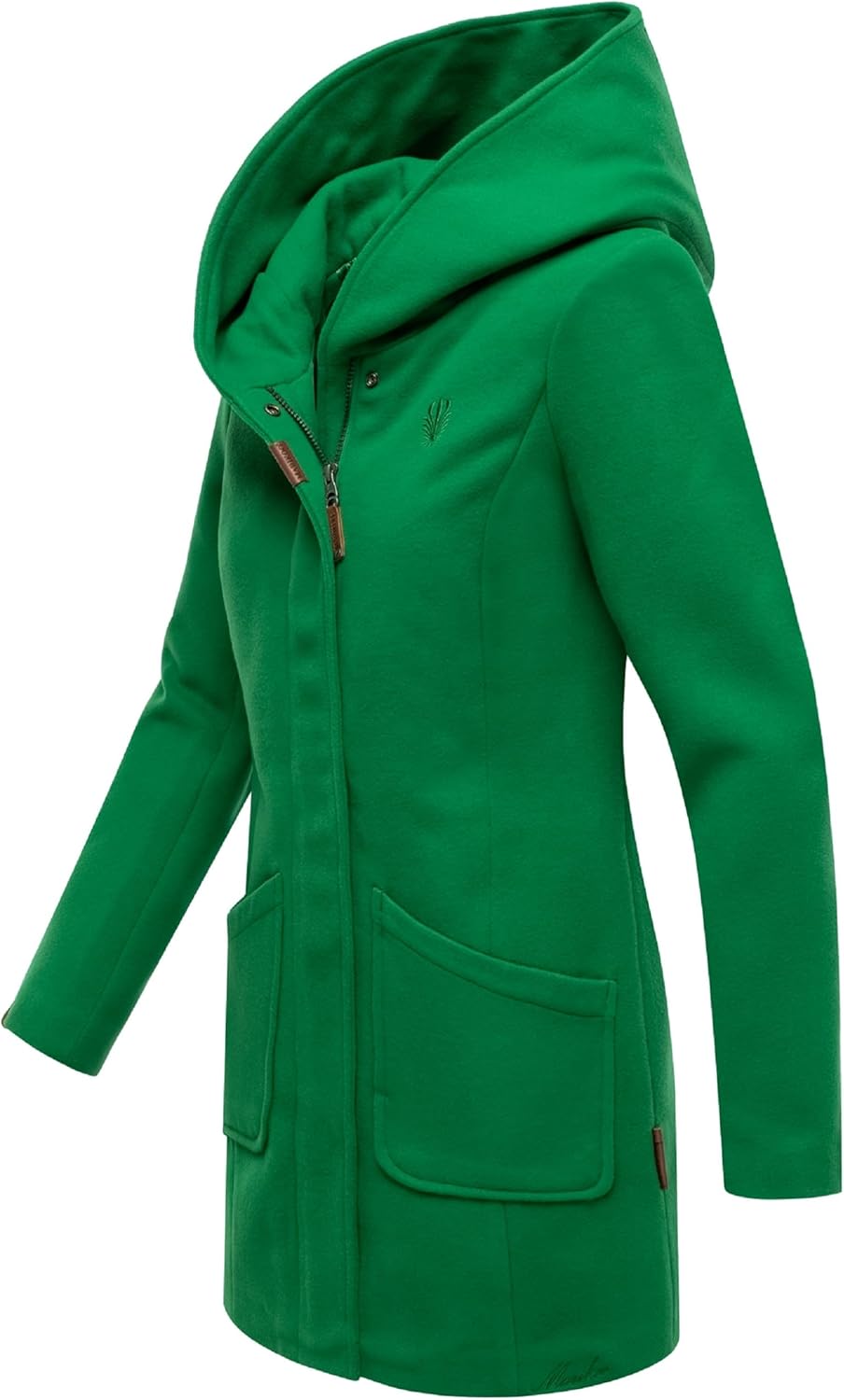 MARIKOO Damen Mantel in Wollmantel-Optik Warmer Trenchcoat mit Kapuze Maikoo XS-5XL M Smaragd Green,