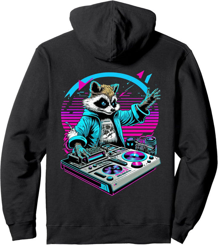Vaporwave Waschbär DJ-Mixer Wave Base Retrowave Backprint Pullover Hoodie