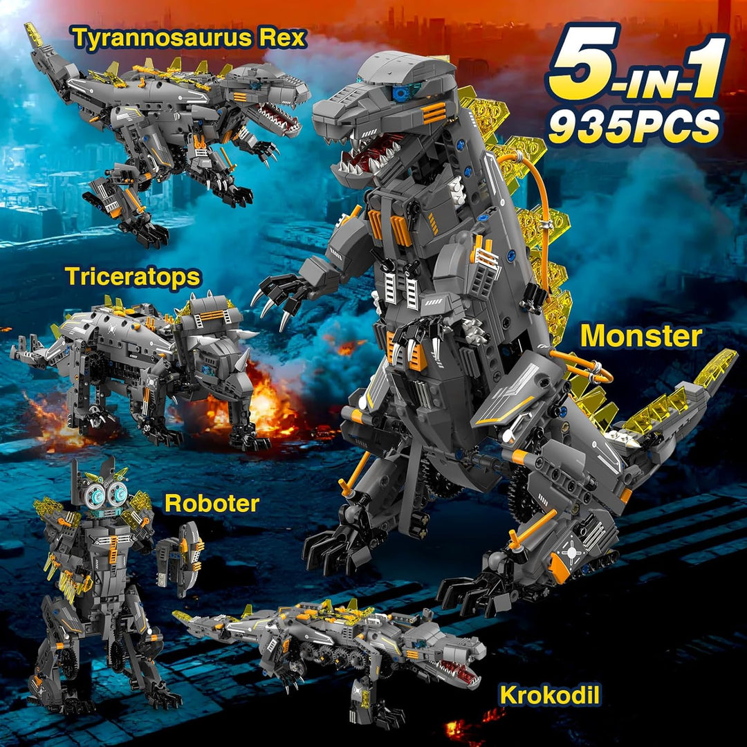 Technic Roboter Bauspielzeug Bausatz, 935PCS 5-IN-1 RC Roboter und Monster, Ferngesteuert und App Ro