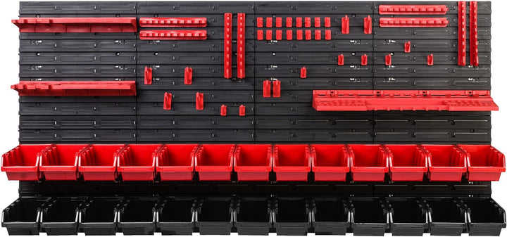 Lagersystem Werkstattregal | 156 x 78 cm | 26 stck. Box | Wandregal mit Werkzeughalterungen und Stap