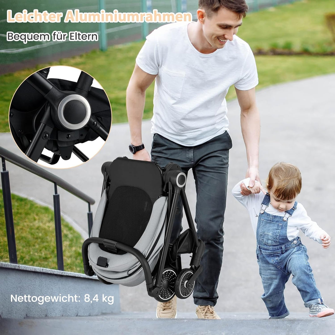 DREAMADE Kinderwagen mit umkehrbarem Sitz, Zusammenklappbarer Reisebuggy mit verstellbarer Rückenleh