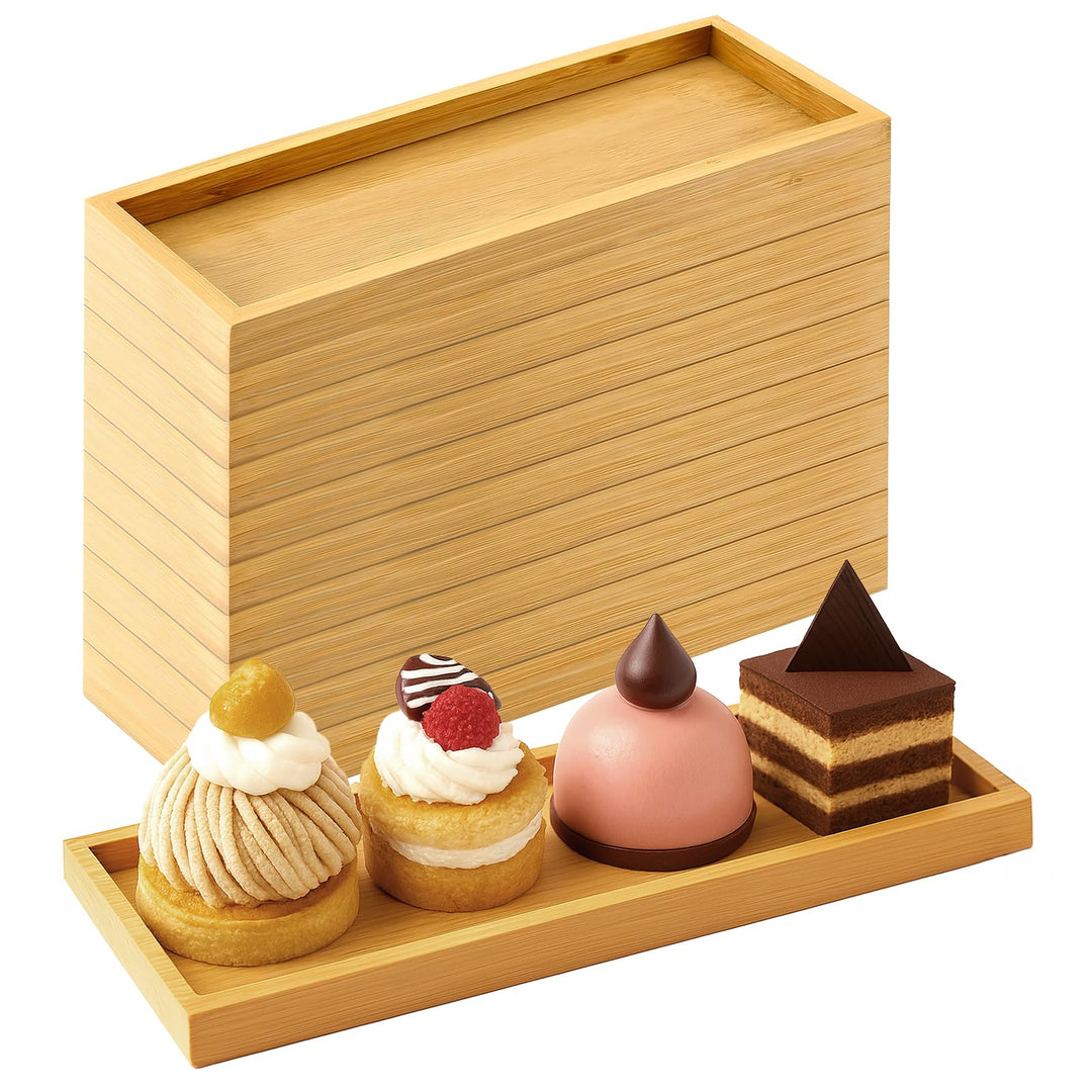 10 Stück Klein Bambus Tablett Set, 29 x 10 cm Rechteckig Serviertablett Holz für Untersetzer Tee Kaf