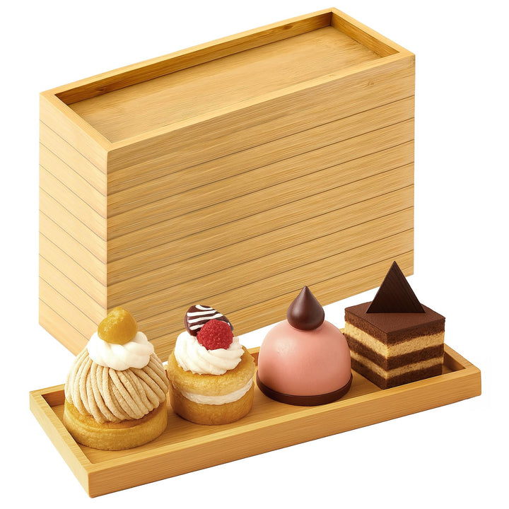 10 Stück Klein Bambus Tablett Set, 29 x 10 cm Rechteckig Serviertablett Holz für Untersetzer Tee Kaf