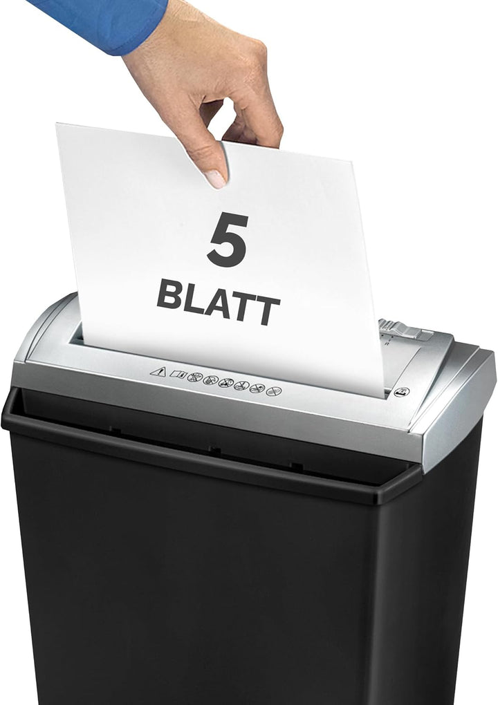 Fellowes FS-5S Aktenvernichter, 5 Blatt, Streifenschnitt, Sicherheitsstufe P1, Papiervernichter für
