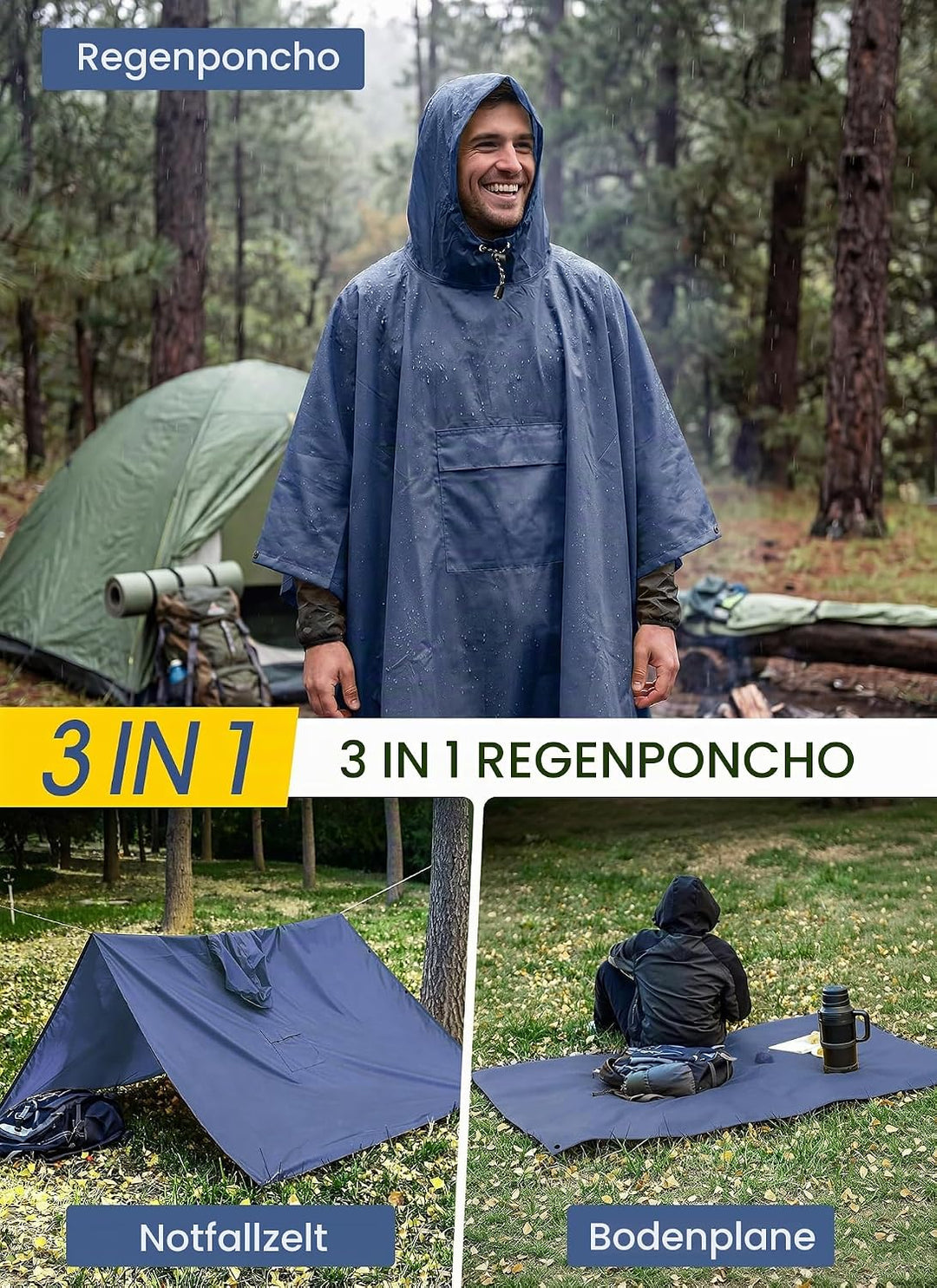 TOMSHOO Regenjacken Regenponcho Regenmantel Wasserdicht Unisex Camping Zelt Campingdecke Tarp Zeltpl